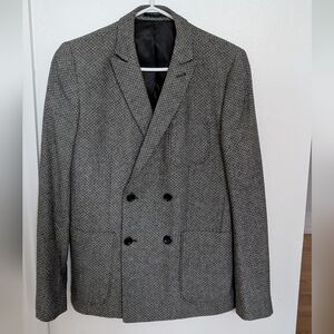Ben Sherman Plectrum Blazer XS Gray Black Herringbone Double Breasted Peak Lapel